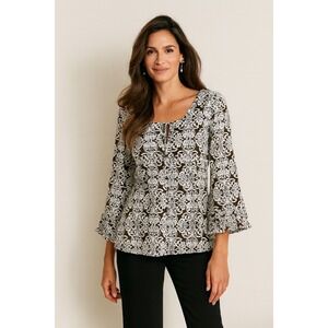 INC International Concepts Babydoll Tunic Top Brown Paisley Ruffles Size 8‎